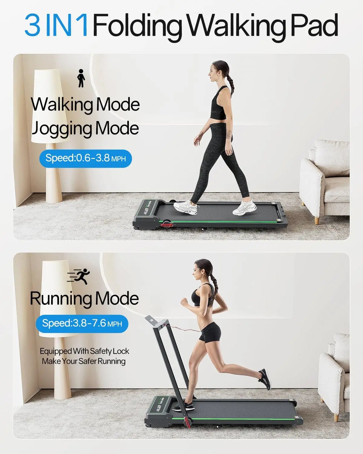 Compact 3-in-1 Folding Treadmill